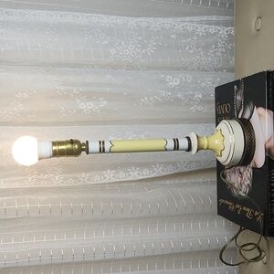 Vintage Midcentury Ceramic Porcelain Cream, Pale Yellow & Gold Table Lamp